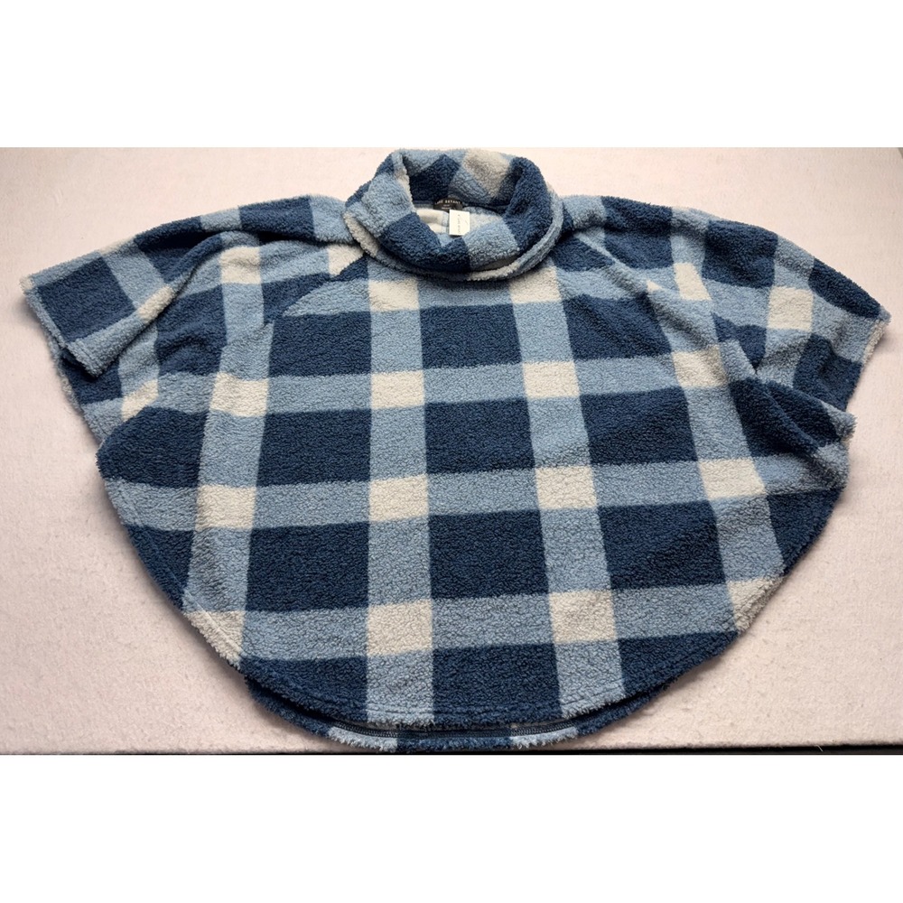 Lane Bryant Blue Plaid Sherpa Fleece Cowl Neck Poncho 14/16 659036